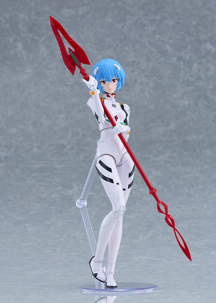 PLAMATEA Rei Ayanami model kit – tampilan belakang plug suit dengan decal marking dan stand display